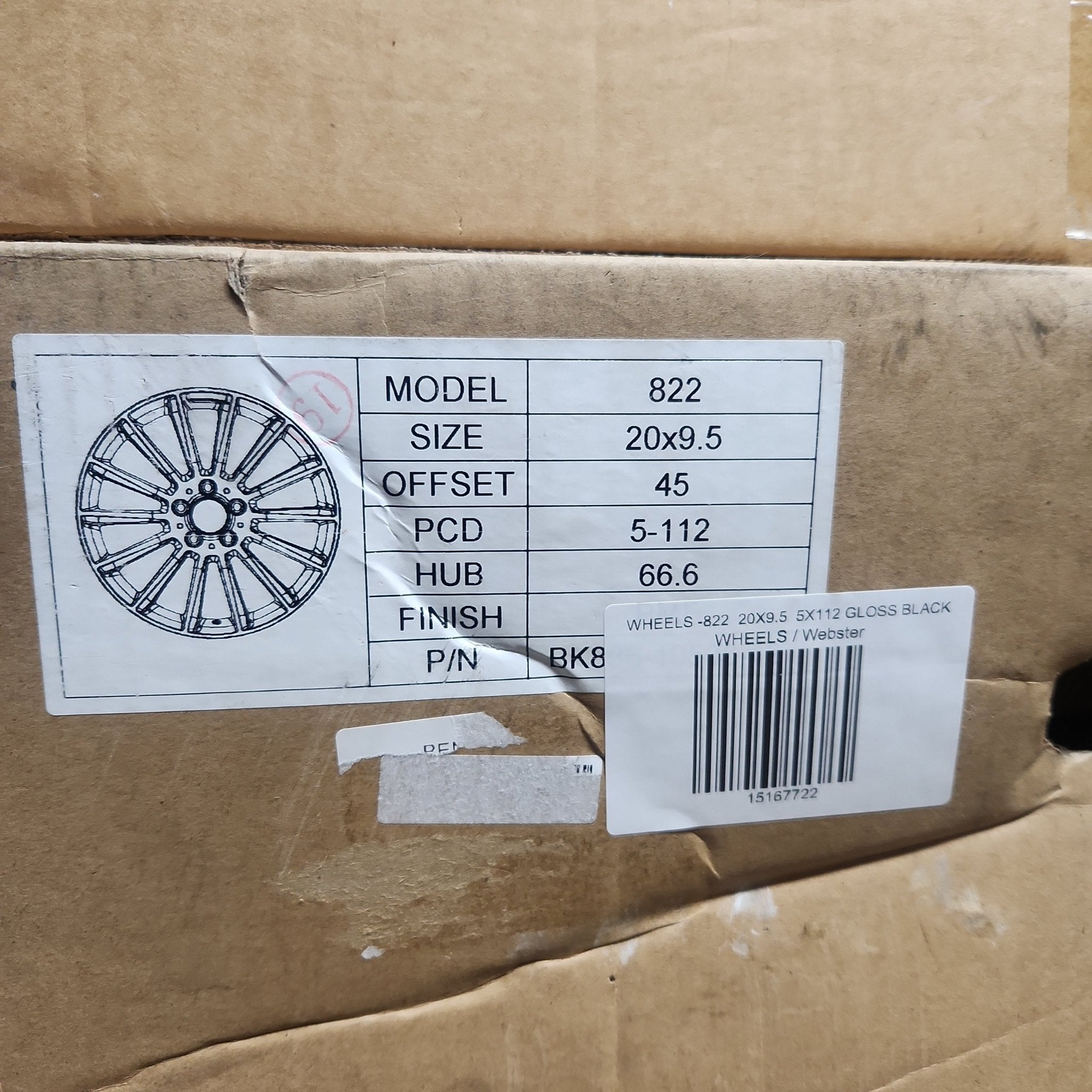 WHEELS - 822 20X9.5 5X112 GLOSS BLACK - Gun Hill Tire House (WTW - WHOLESALE TIRES & WHEELS)