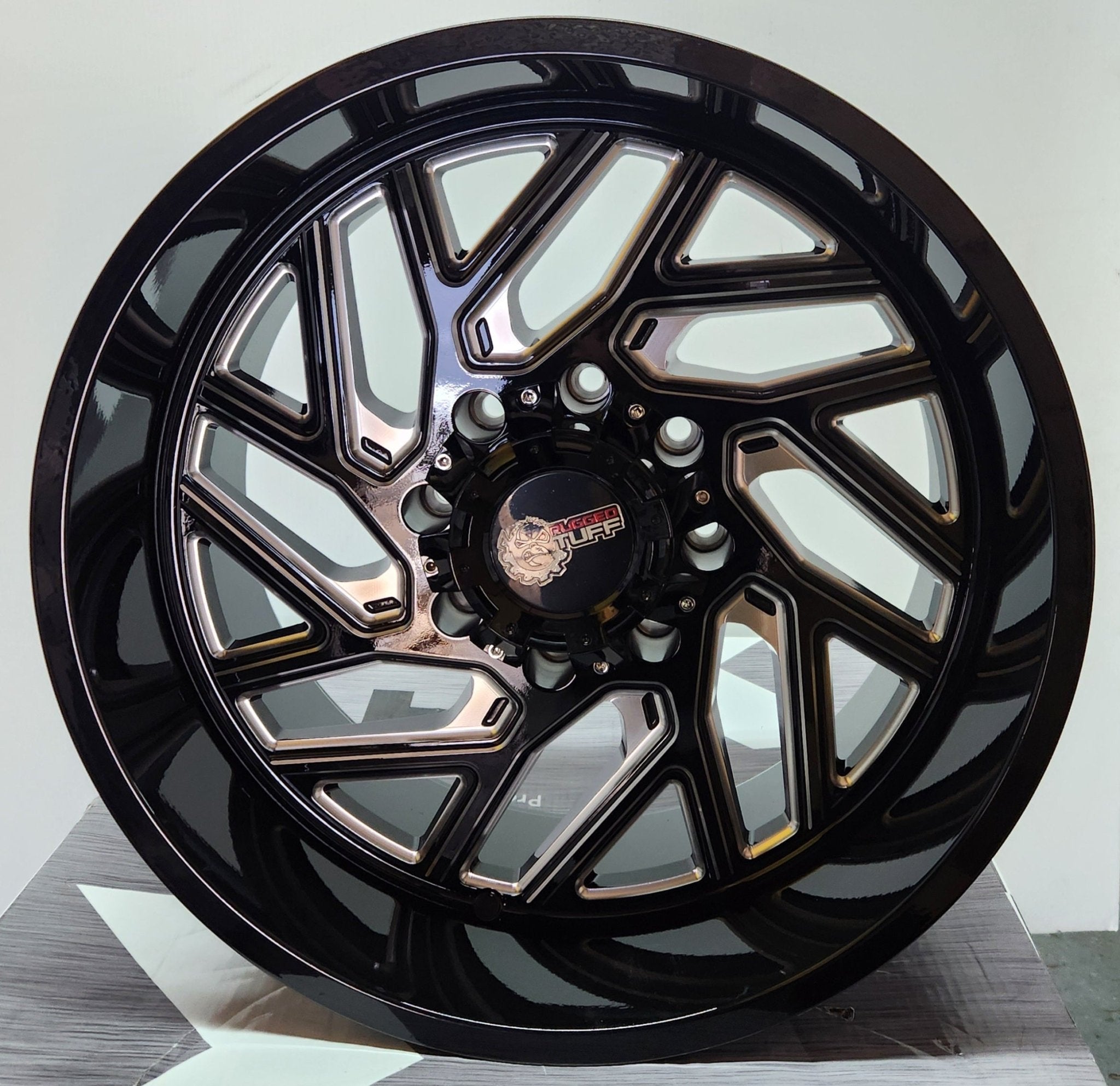 RUGGED TUFF RT828 20X10 8X165 PIANO BLACK W/MACHINED MILLING - Gun Hill Tire House (WTW - WHOLESALE TIRES & WHEELS)
