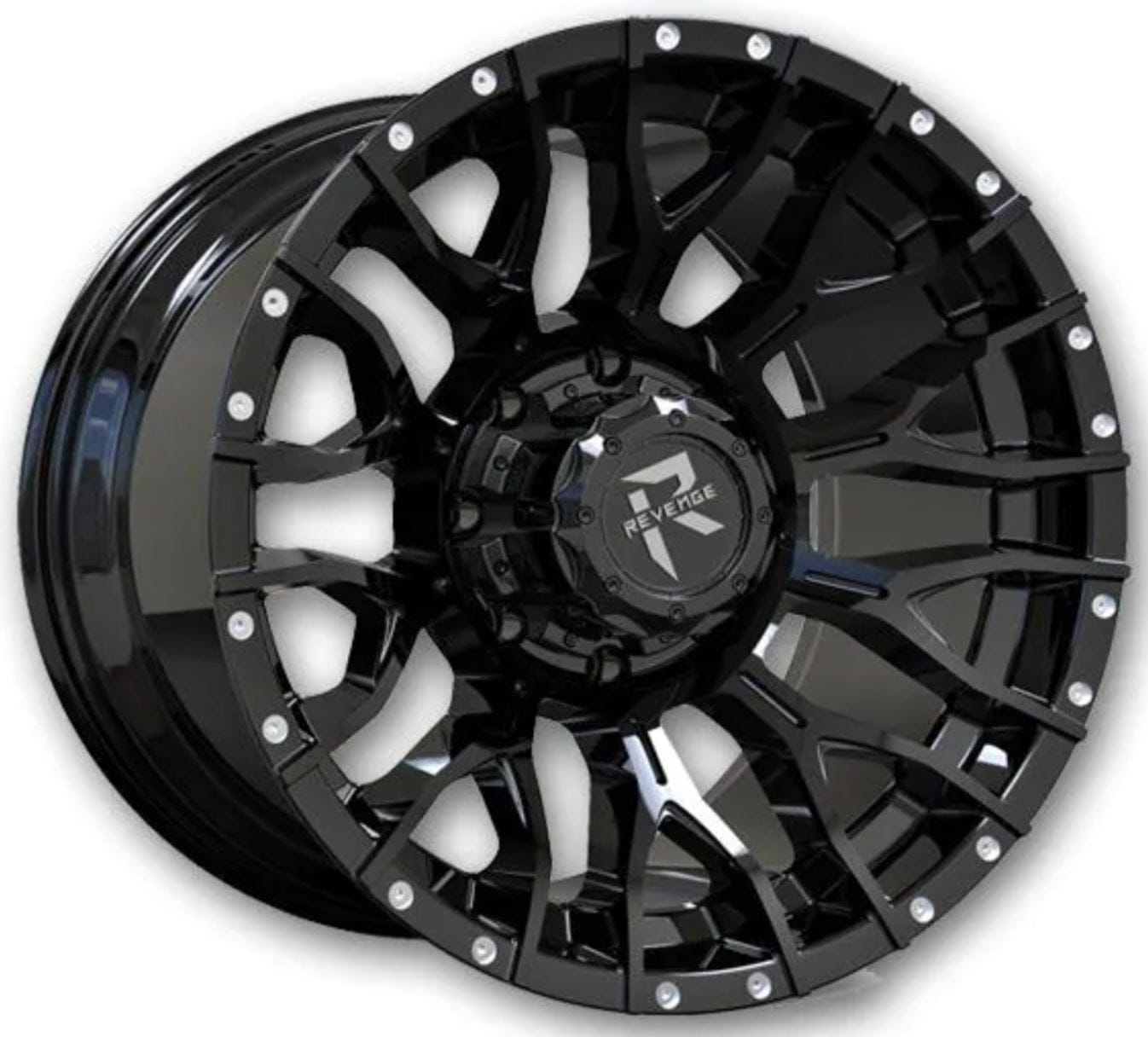REVENGE RV - 201 20X10 5X127 5X139.7 SATIN BLACK WITH DOTS - Gun Hill Tire House (WTW - WHOLESALE TIRES & WHEELS)