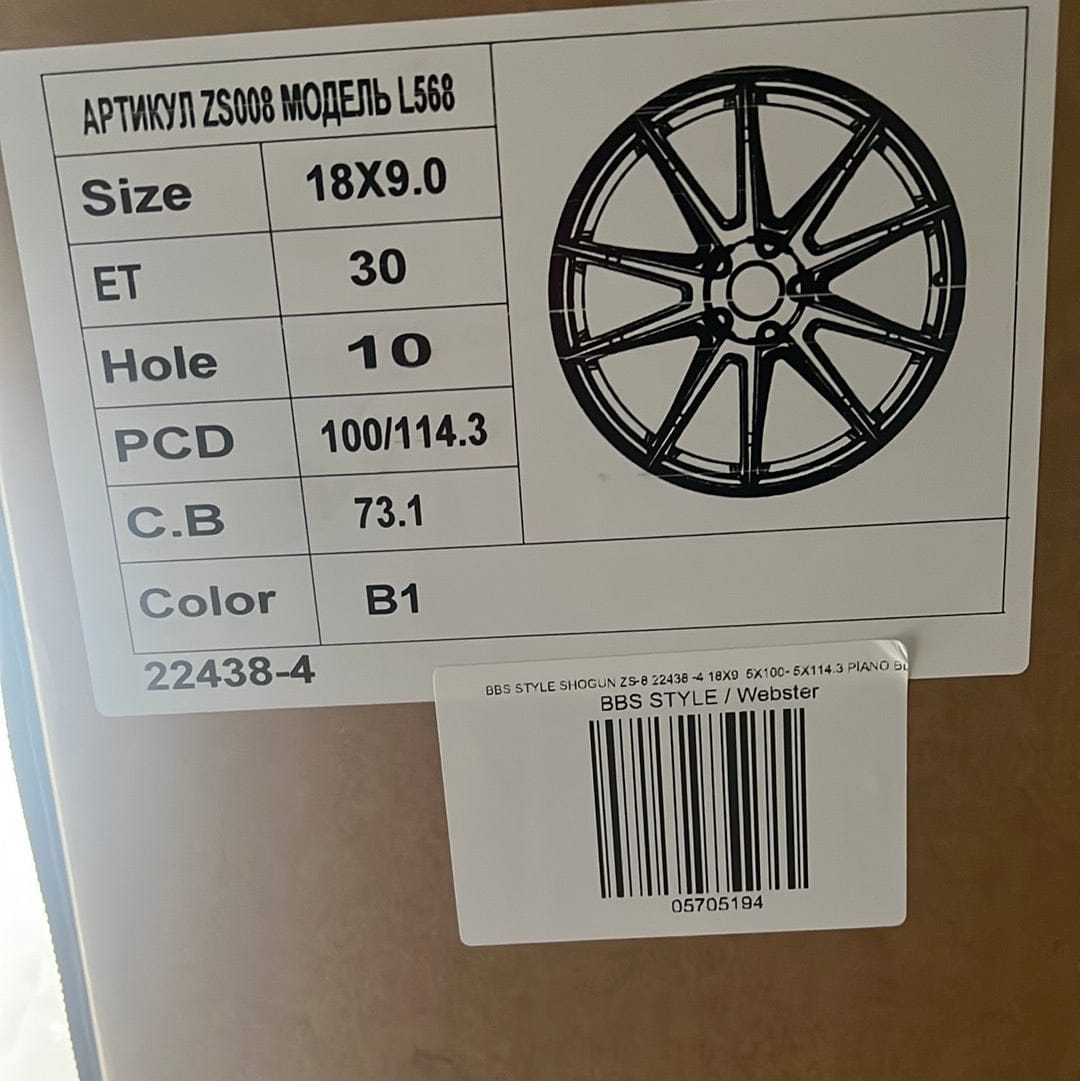 SHOGUN ZS - 8 18X9 5X100 - 5X114.3 PIANO BLACK - Gun Hill Tire House (WTW - WHOLESALE TIRES & WHEELS)