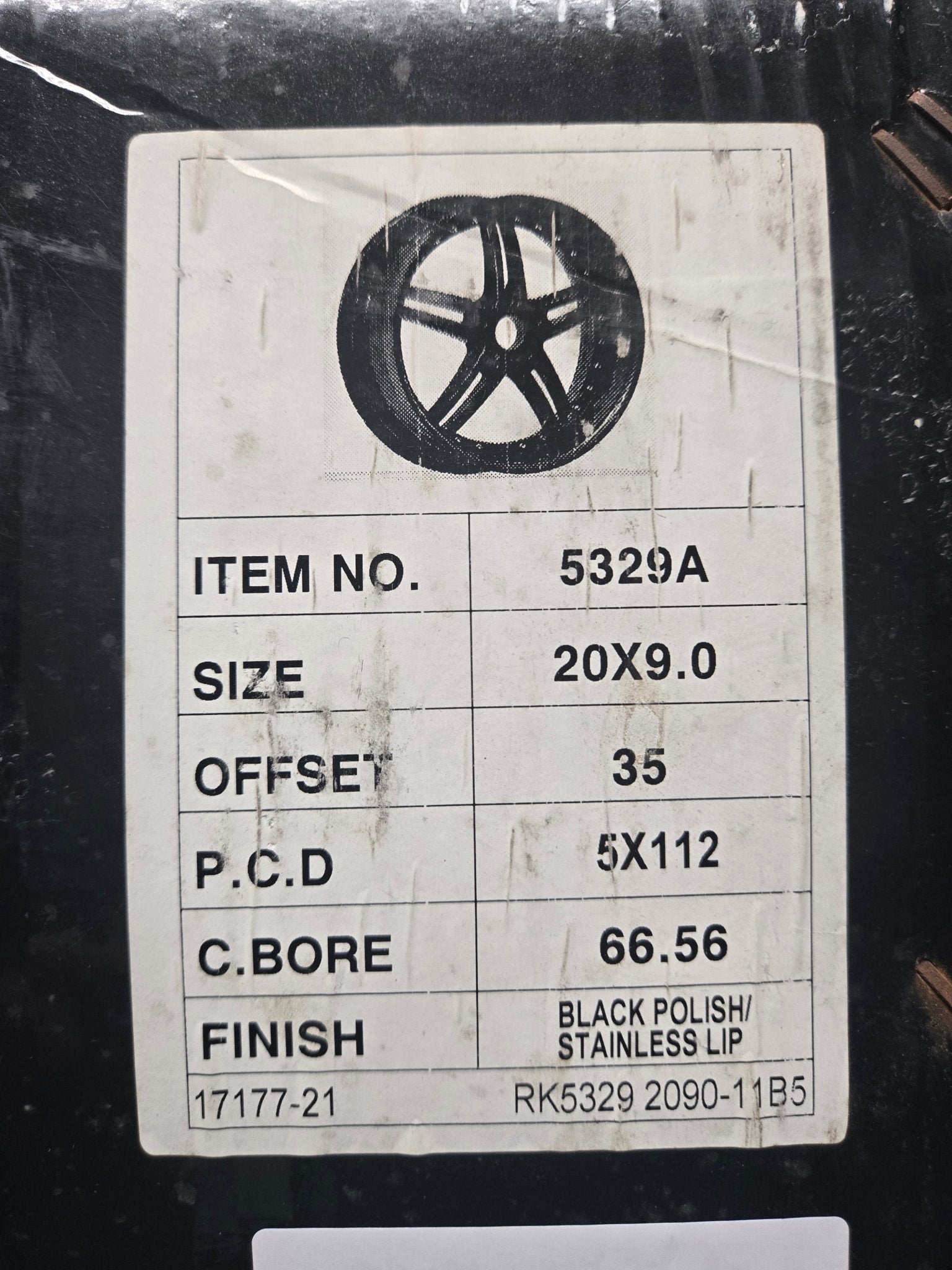 5329A 20X9.5 5X112 BLACK POLISH LIP STAINLESS LIP - Gun Hill Tire House (WTW - WHOLESALE TIRES & WHEELS)