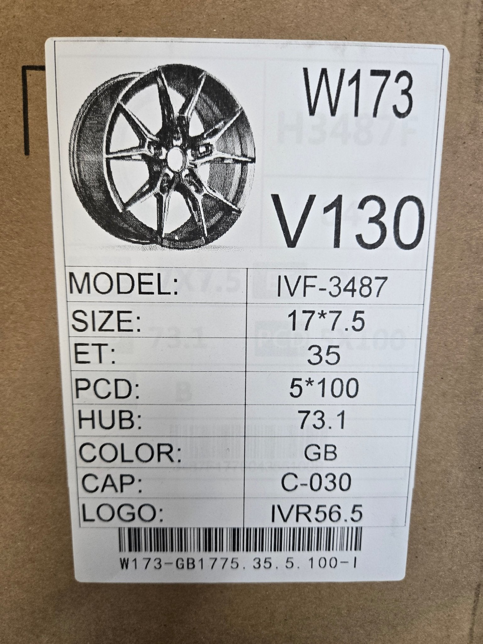 W173 17X7.5 5X100 GLOSS BLACK - Gun Hill Tire House (WTW-WHOLESALE TIRES & WHEELS)