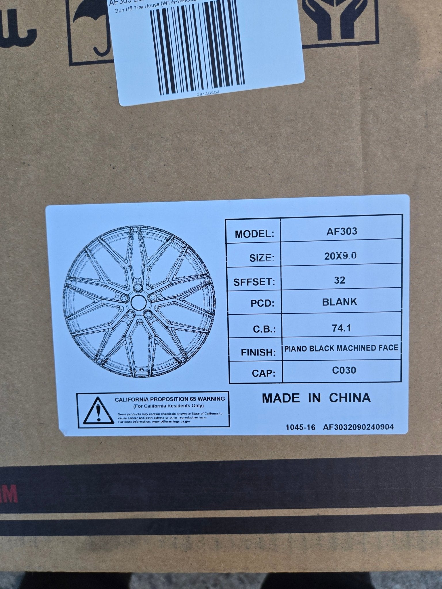AF303 20x9.0 BLANK PIANO BLACK MACHINED - Gun Hill Tire House (WTW - WHOLESALE TIRES & WHEELS)