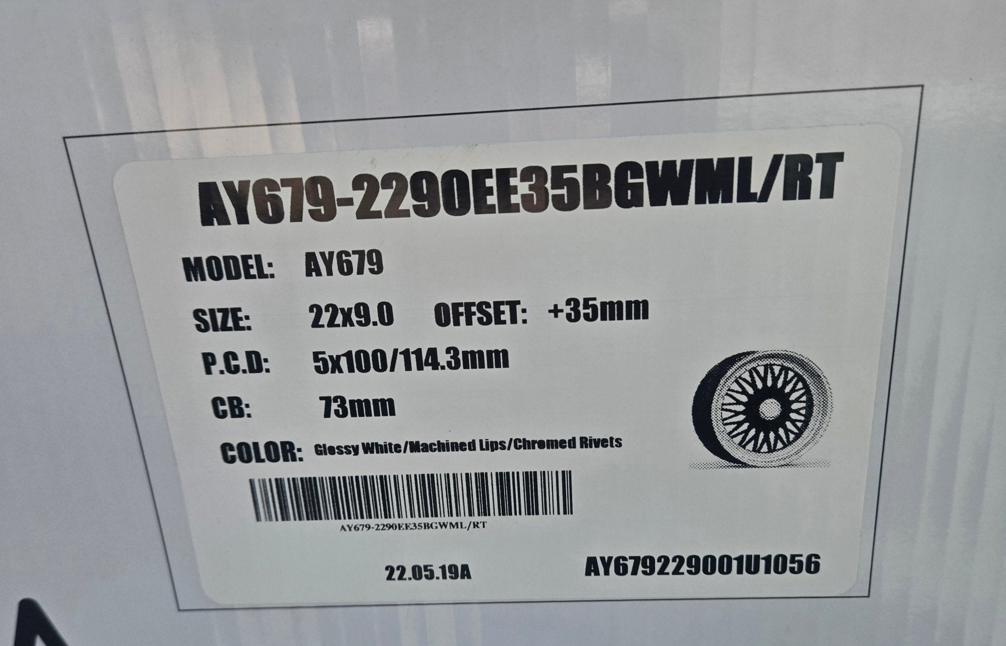 AY679 22X9.0 5X100 5X114.3 WML RT WHITE - Gun Hill Tire House (WTW - WHOLESALE TIRES & WHEELS)