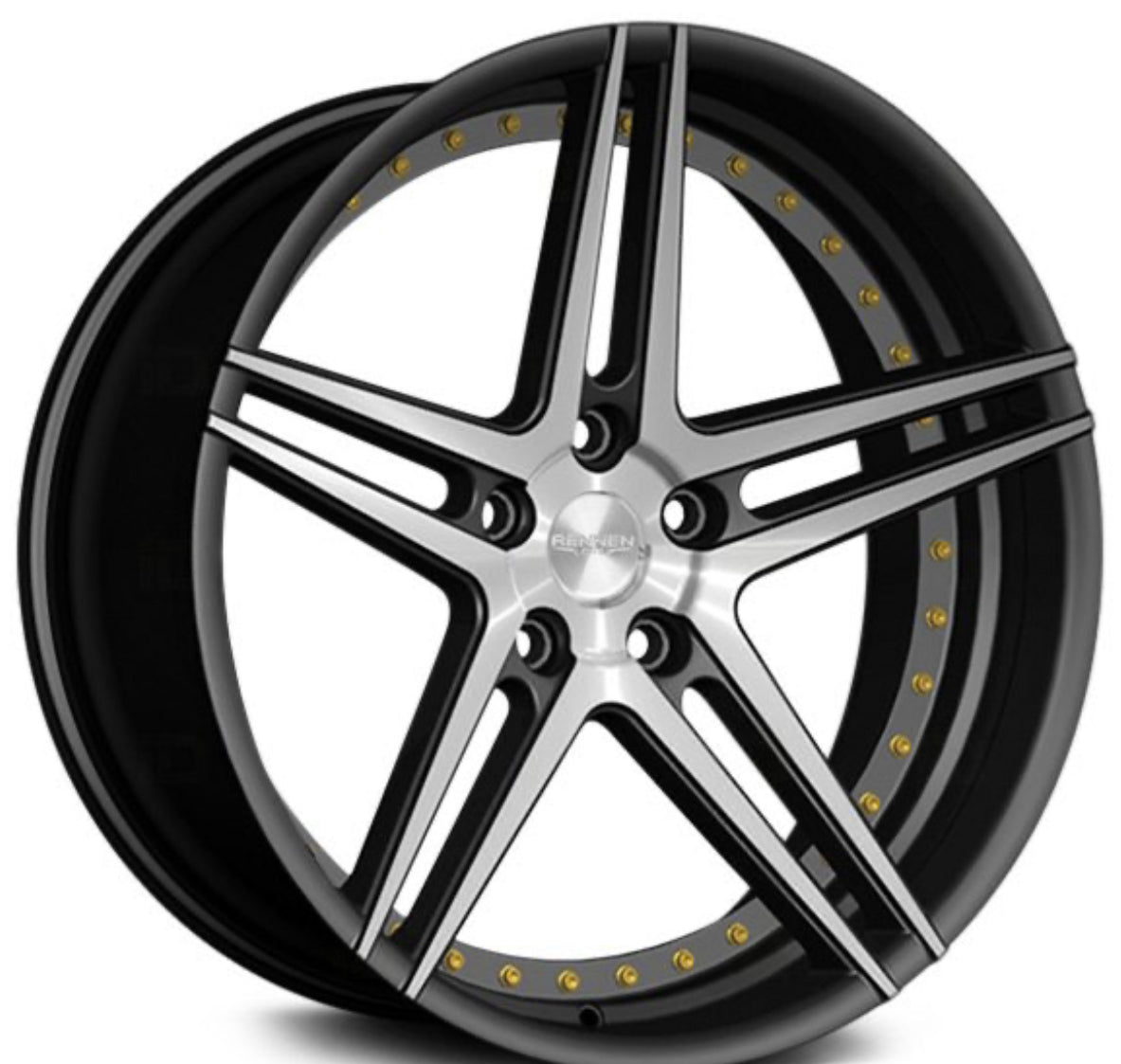 RENNEN CSL3 22x9 blank semi gloss black machine GOLD BOLD - Gun Hill Tire House (WTW - WHOLESALE TIRES & WHEELS)