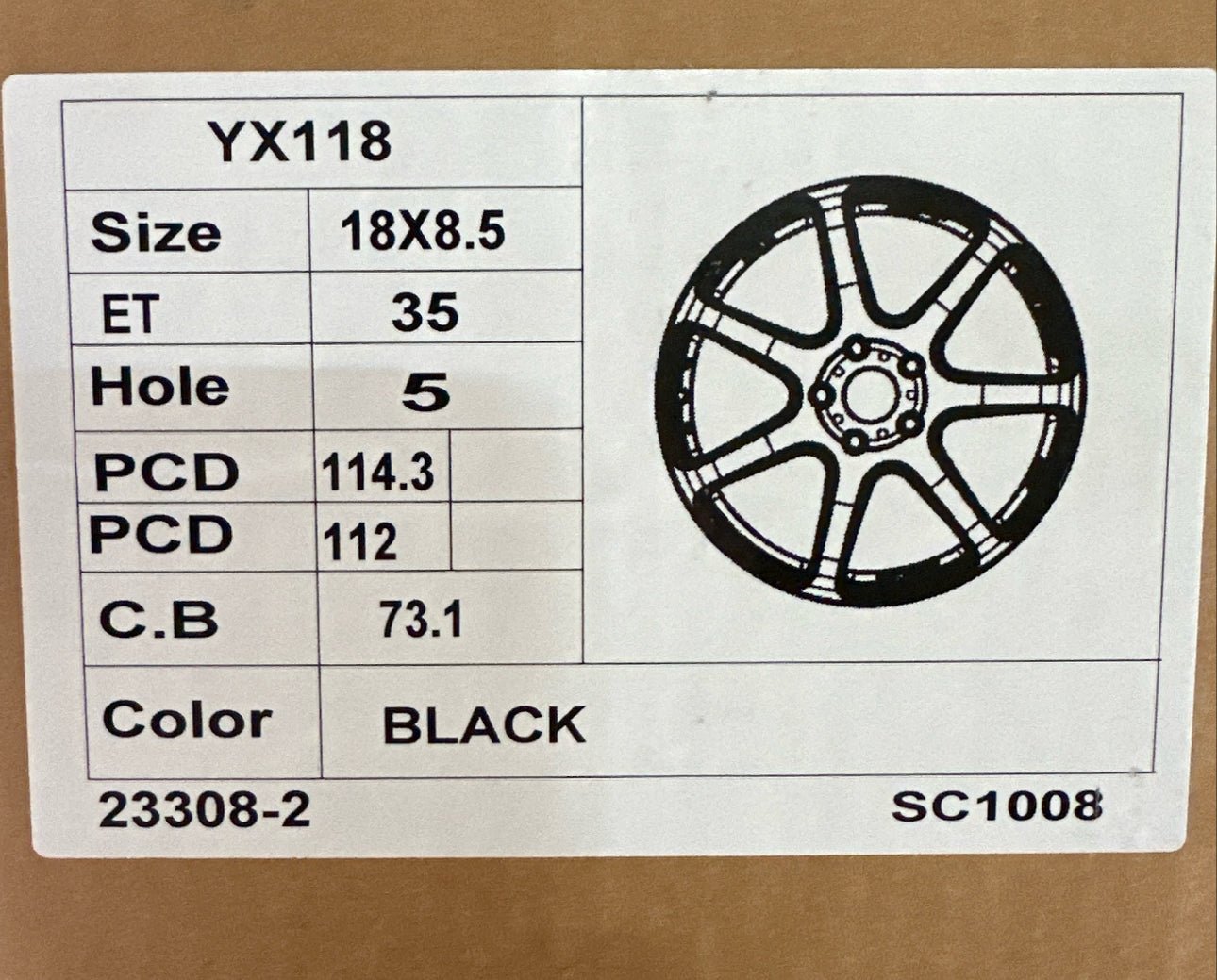 OE - 1008 EMOTION T7R REP YX118 18x8.5 5x112 / 5x114.3 GLOSS BLACK - Gun Hill Tire House (WTW - WHOLESALE TIRES & WHEELS)