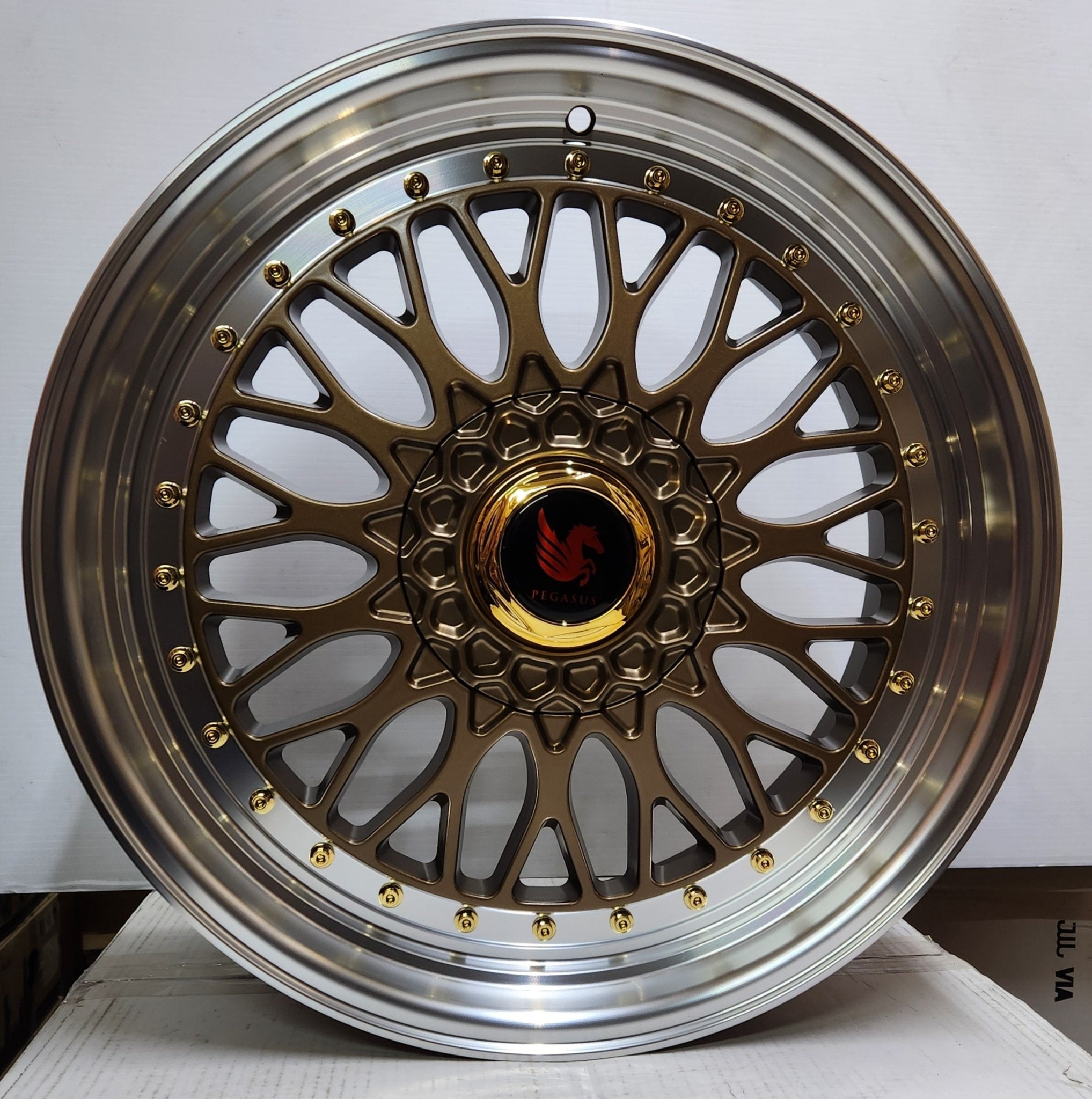 UNLEASH - RBM1 19X9.5 5X4.5/ 5X120 MATT BRONZE MACHINE LIP GOLD RIVETS - Gun Hill Tire House (WTW - WHOLESALE TIRES & WHEELS)