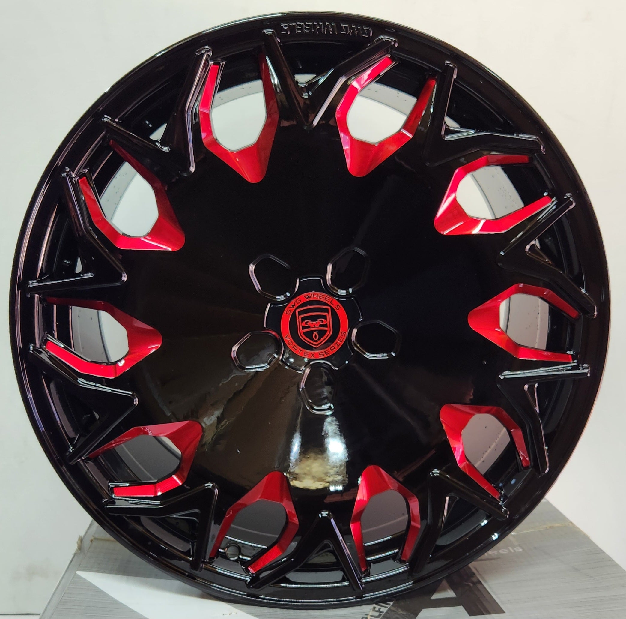 GWG VORTEX GV06 20x10.0 BLANK (5x108 - 5x127) GLOSS BLACK RED MILL - Gun Hill Tire House (WTW - WHOLESALE TIRES & WHEELS)