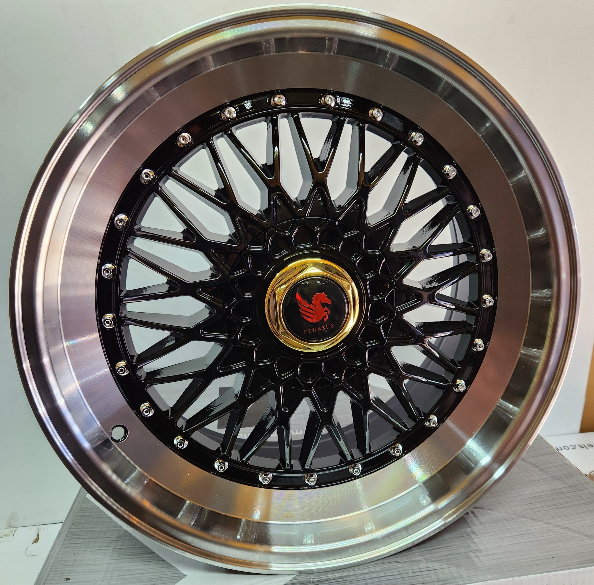 RBM2 1101 SUPER - RS TRIPPLE LIP STYLE 18x8.5 5x108 / 5x110 / 5x 112 / 5x114.3 BLACK MACHINED LIP CHROME RIVETS - Gun Hill Tire House (WTW - WHOLESALE TIRES & WHEELS)