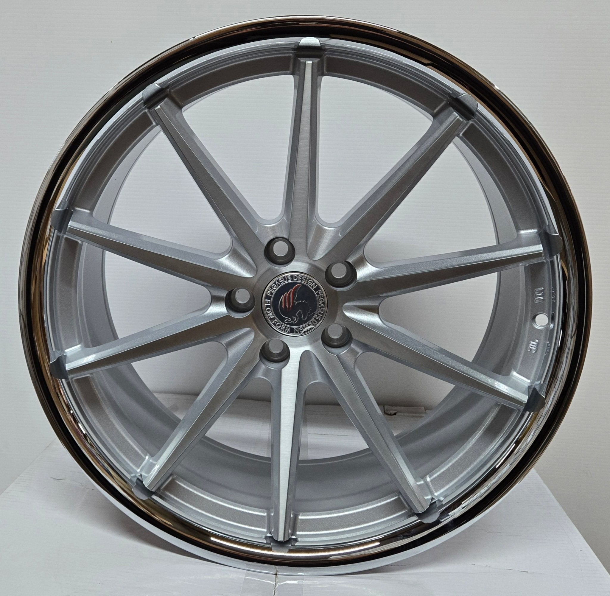 PEGASUS FF53 20x9.0 5x112 / 5x114.3 BRUSHED SILVER FACE STAINLES STEEL LIP - Gun Hill Tire House (WTW - WHOLESALE TIRES & WHEELS)