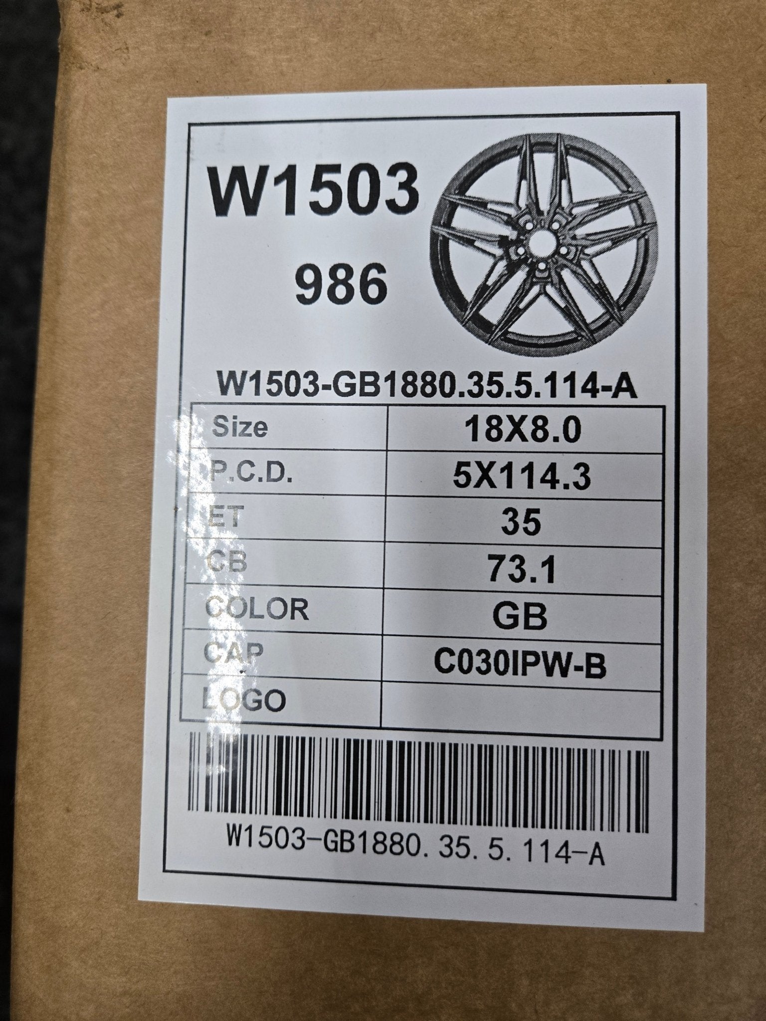 W1503 18X8.0 5X114.3 GLOSS BLACK - Gun Hill Tire House (WTW - WHOLESALE TIRES & WHEELS)
