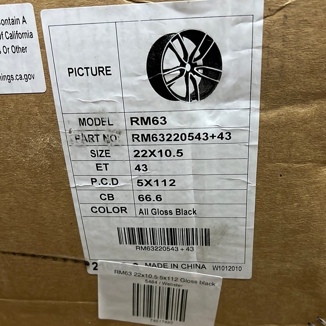 WHEELS RM63 22x10.5 5x112 Gloss black - Gun Hill Tire House (WTW - WHOLESALE TIRES & WHEELS)