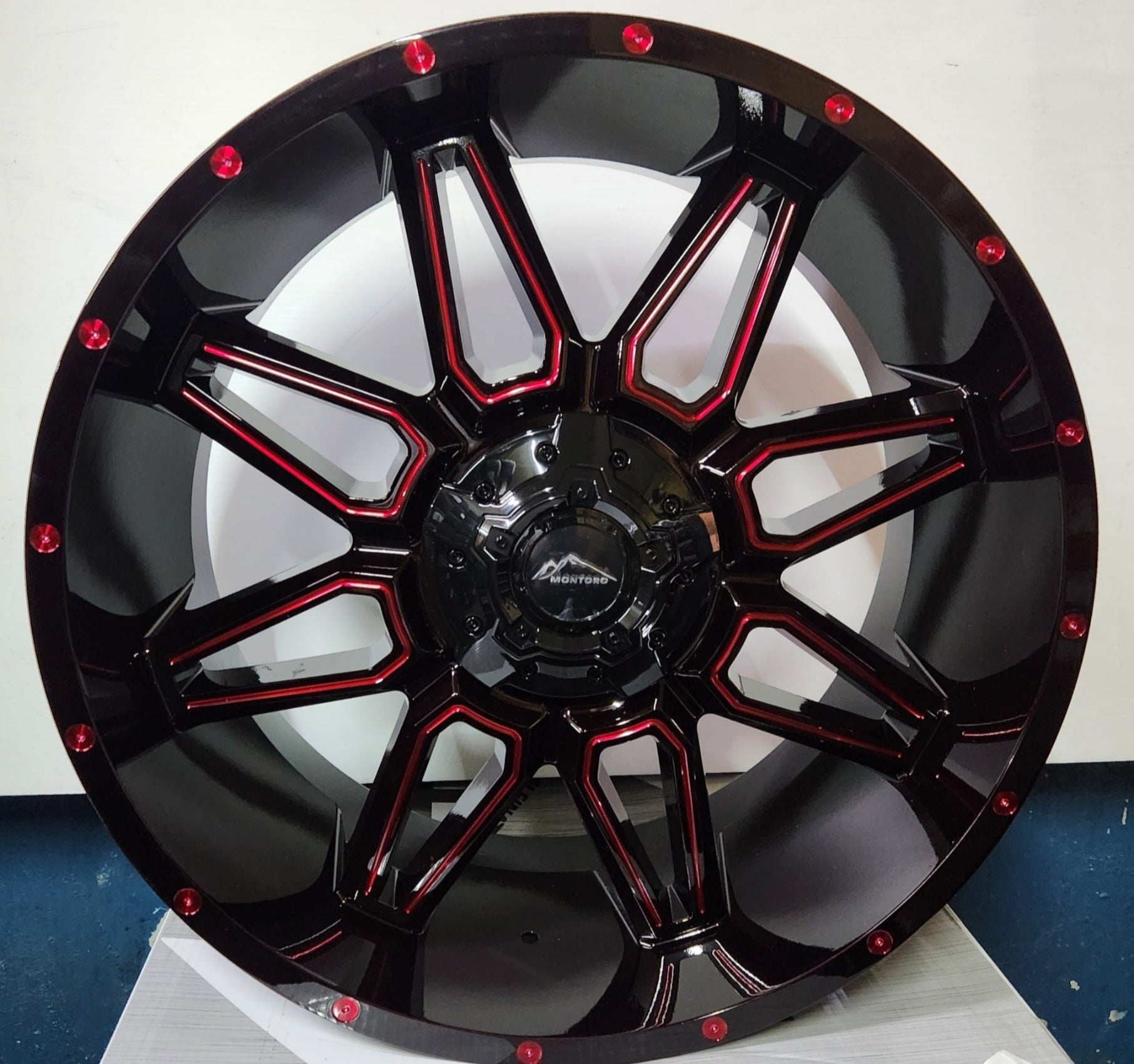 MONTORO M12 20x10 BLANK MG M/RED TINT/ RED RIVETS - Gun Hill Tire House (WTW - WHOLESALE TIRES & WHEELS)