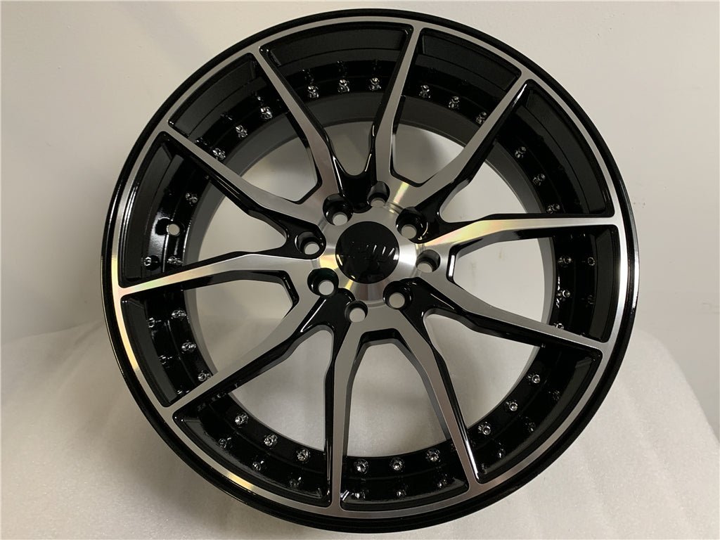 W512 1646 Black Machined Face Silver Rivet 20*8.5 ET35 5x114.3 CB73.1 - Gun Hill Tire House (WTW - WHOLESALE TIRES & WHEELS)