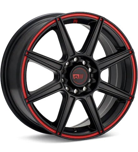 MOTEGI RACING MR142 CS8 BLACK W/RED STRIPE - Gun Hill Tire House (WTW - WHOLESALE TIRES & WHEELS)