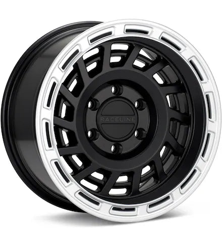 RACELINE HALO SATIN BLACK W/SILVER RING - Gun Hill Tire House (WTW - WHOLESALE TIRES & WHEELS)
