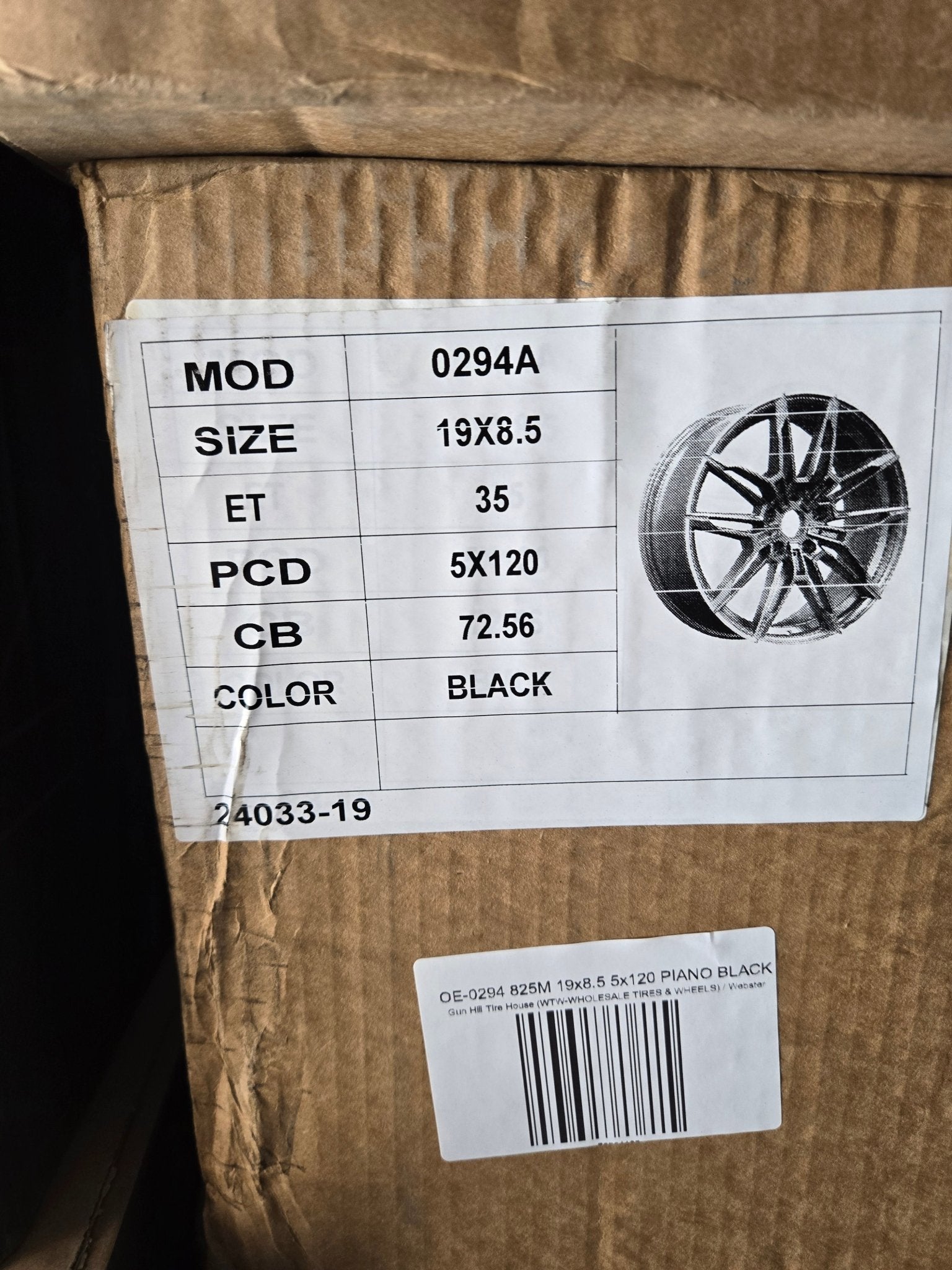 OE - 0294 825M 19x8.5 5x120 PIANO BLACK - Gun Hill Tire House (WTW - WHOLESALE TIRES & WHEELS)