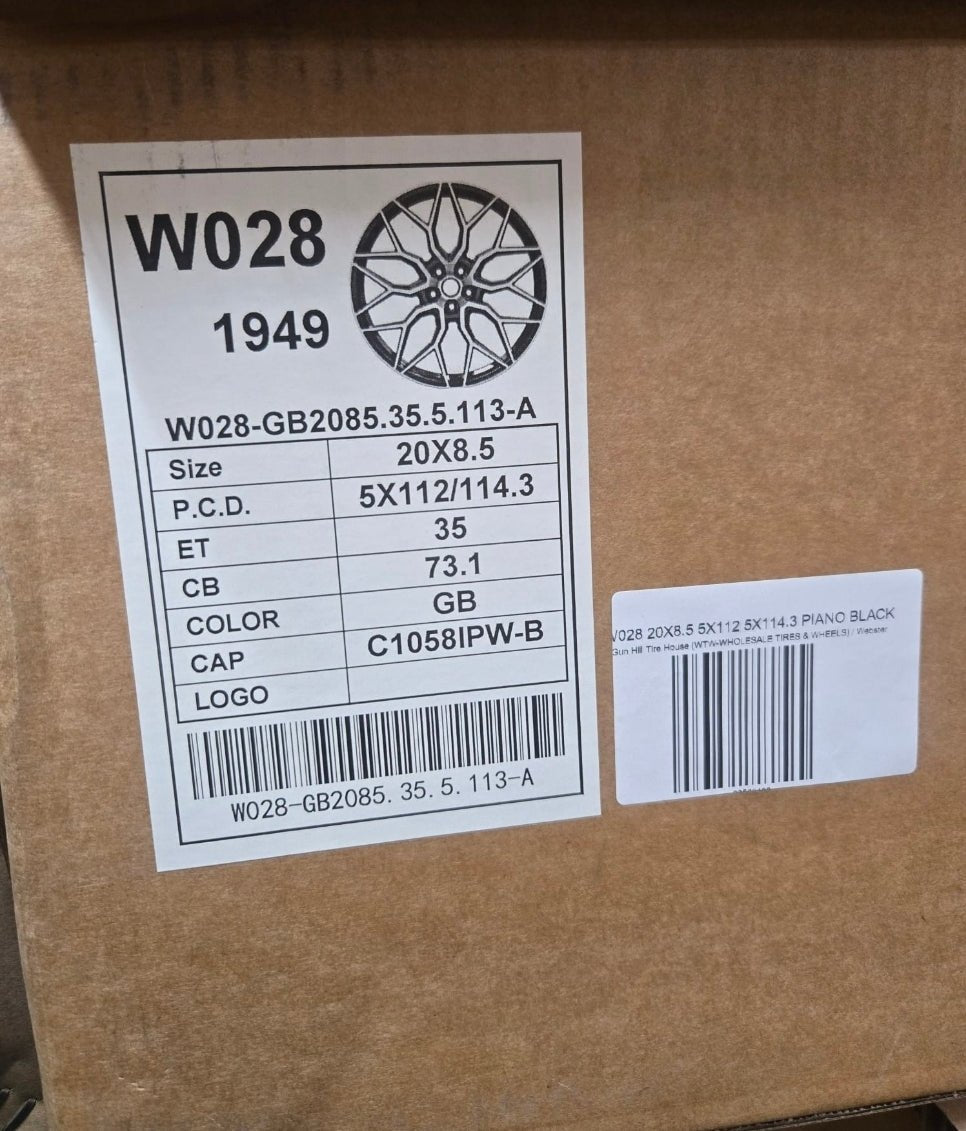W028 20X8.5 5X112 5X114.3 PIANO BLACK - Gun Hill Tire House (WTW - WHOLESALE TIRES & WHEELS)