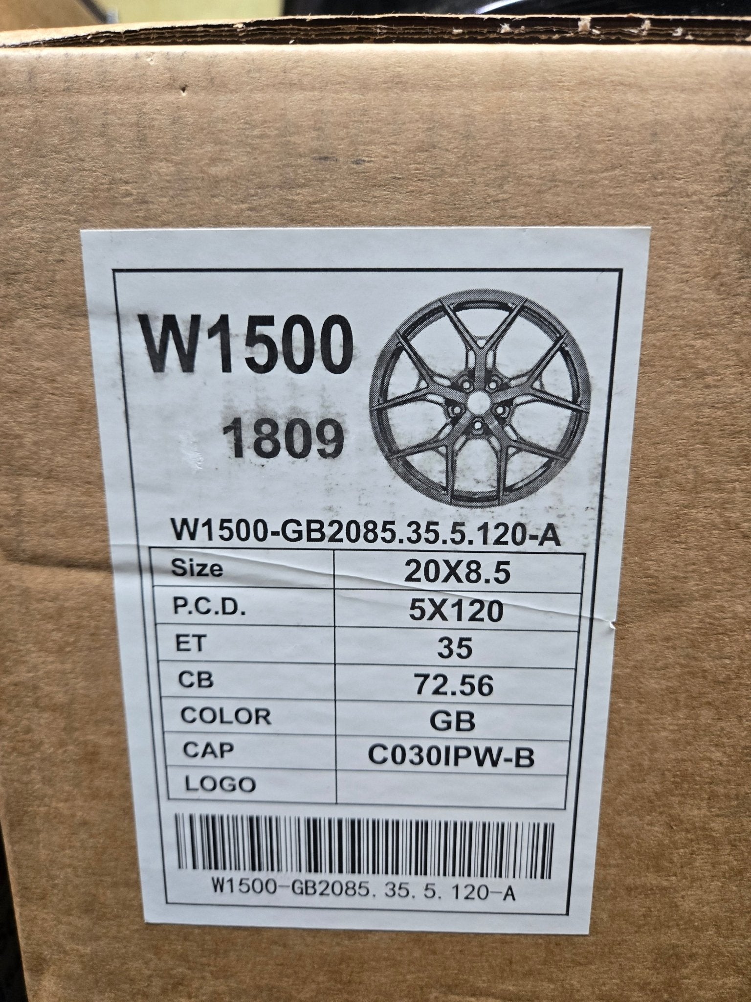W1500 20X8.5 5X120 GLOSS BLACK - Gun Hill Tire House (WTW - WHOLESALE TIRES & WHEELS)