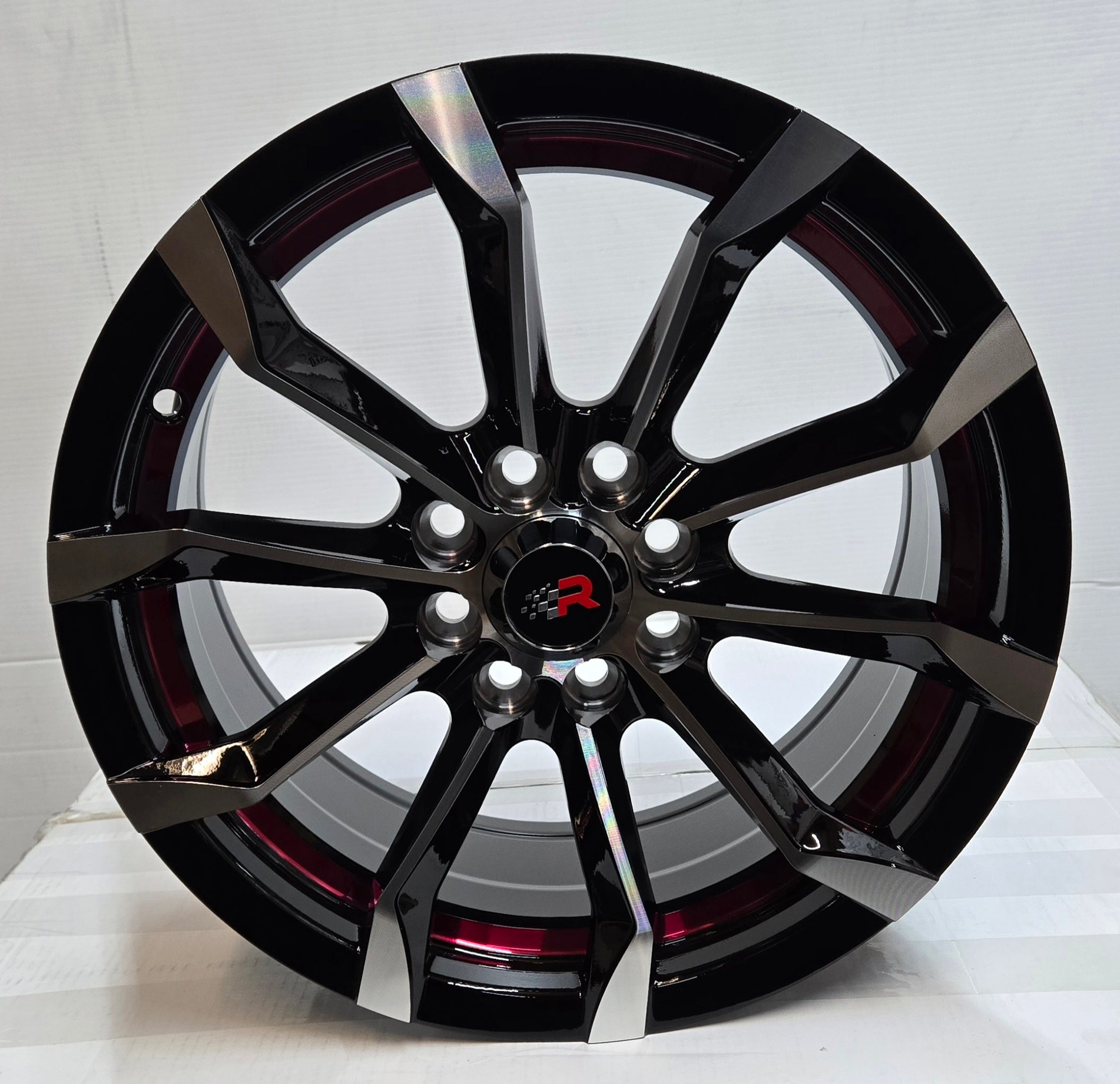 L1998 15X7.0 4X100 4X114.3 PIANO BLACK MACHINED RED UNDER CUT - Gun Hill Tire House (WTW - WHOLESALE TIRES & WHEELS)