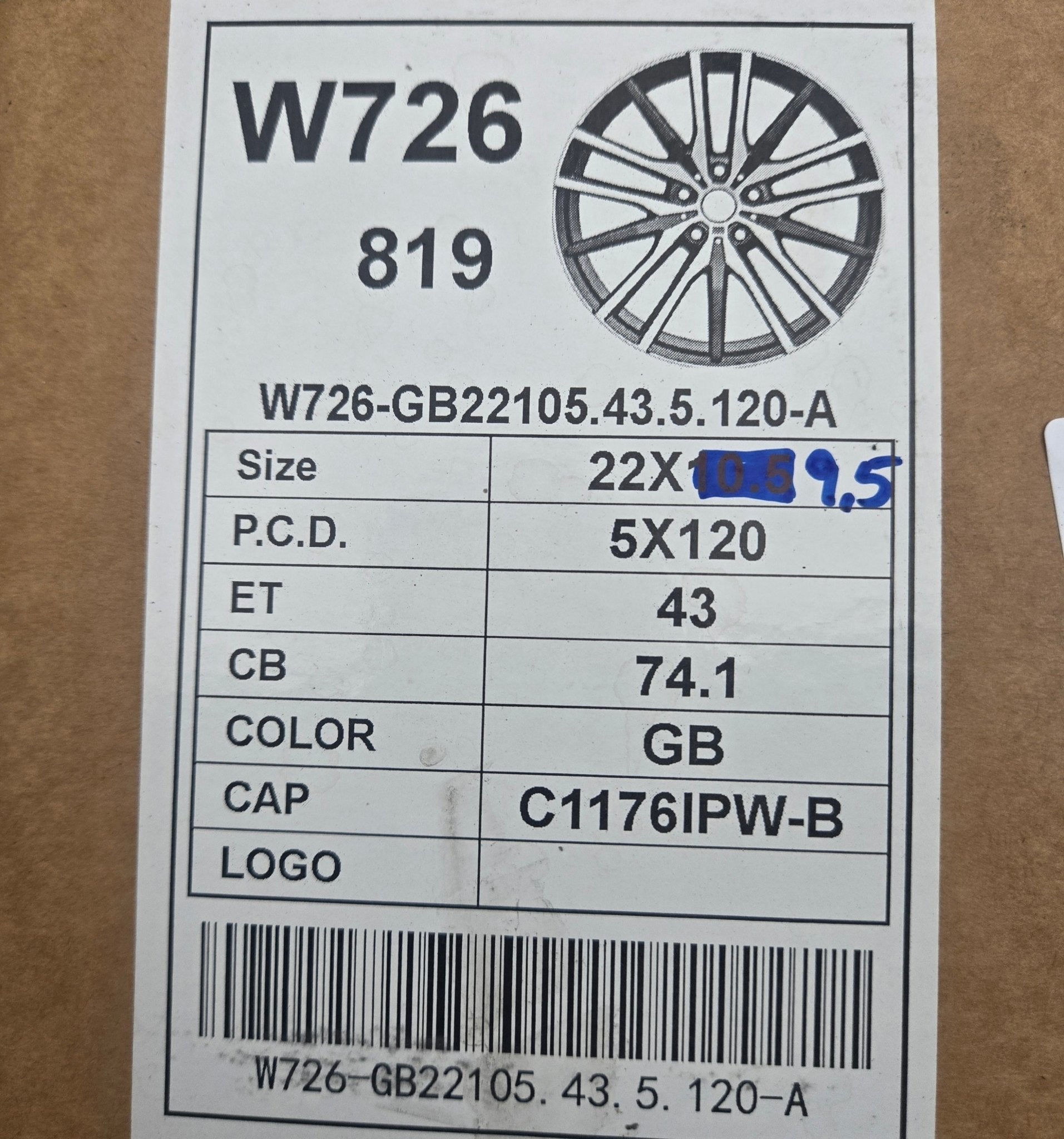 W726 22X10.5 5X120 GLOSS BLACK - Gun Hill Tire House (WTW - WHOLESALE TIRES & WHEELS)
