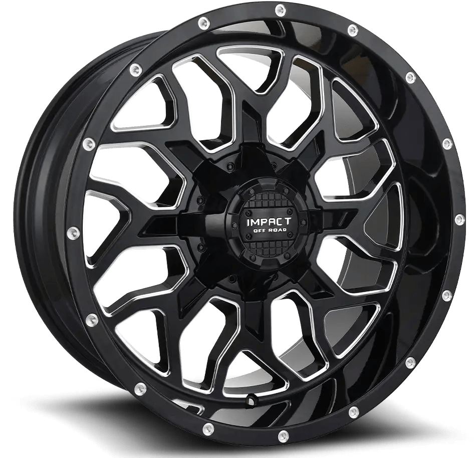 IMPACT OFF ROAD 813 22X12 6x135 - 6X5.5 PIANO BLACK MILLING WINDOWS - Gun Hill Tire House (WTW - WHOLESALE TIRES & WHEELS)