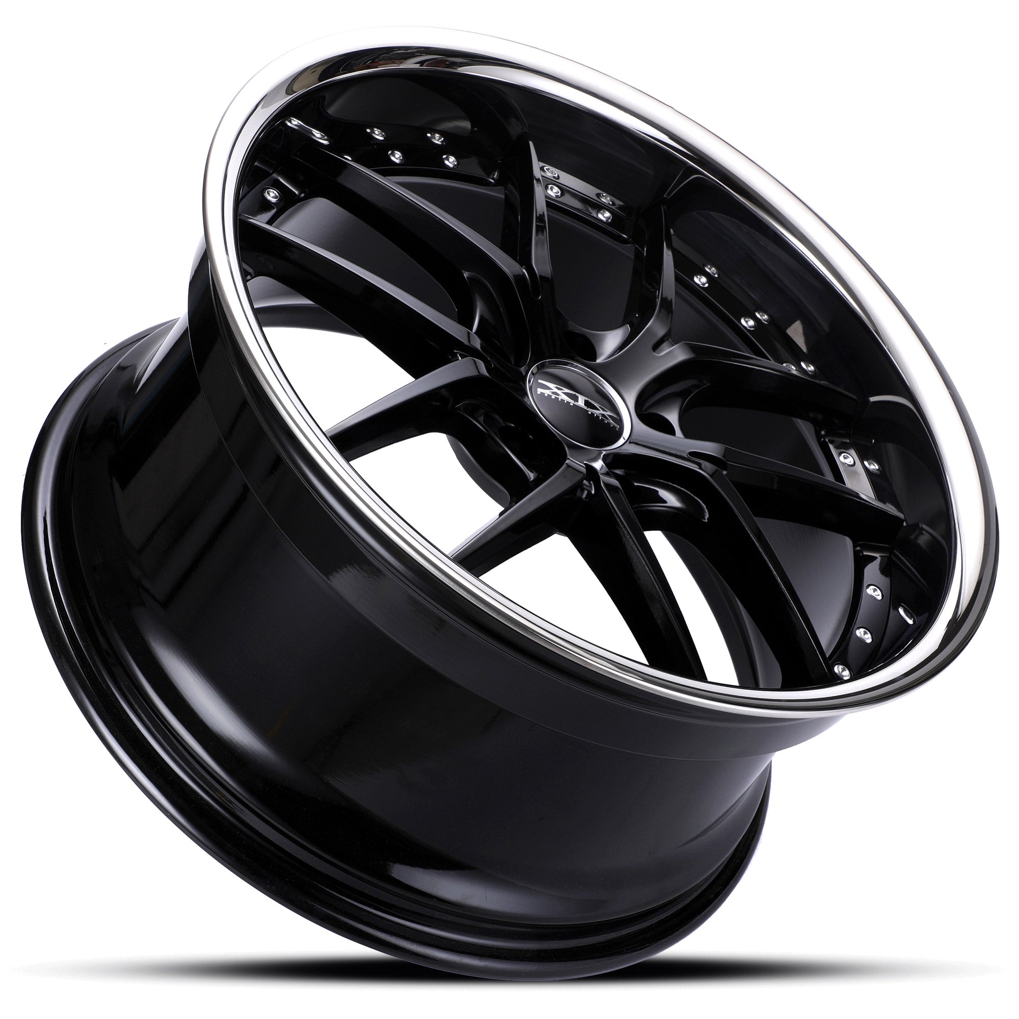 XIX X61 20X8.5 5X4.5 GLOSS BLACK WITH STAINLESS STEEL LIP - Gun Hill Tire House (WTW - WHOLESALE TIRES & WHEELS)