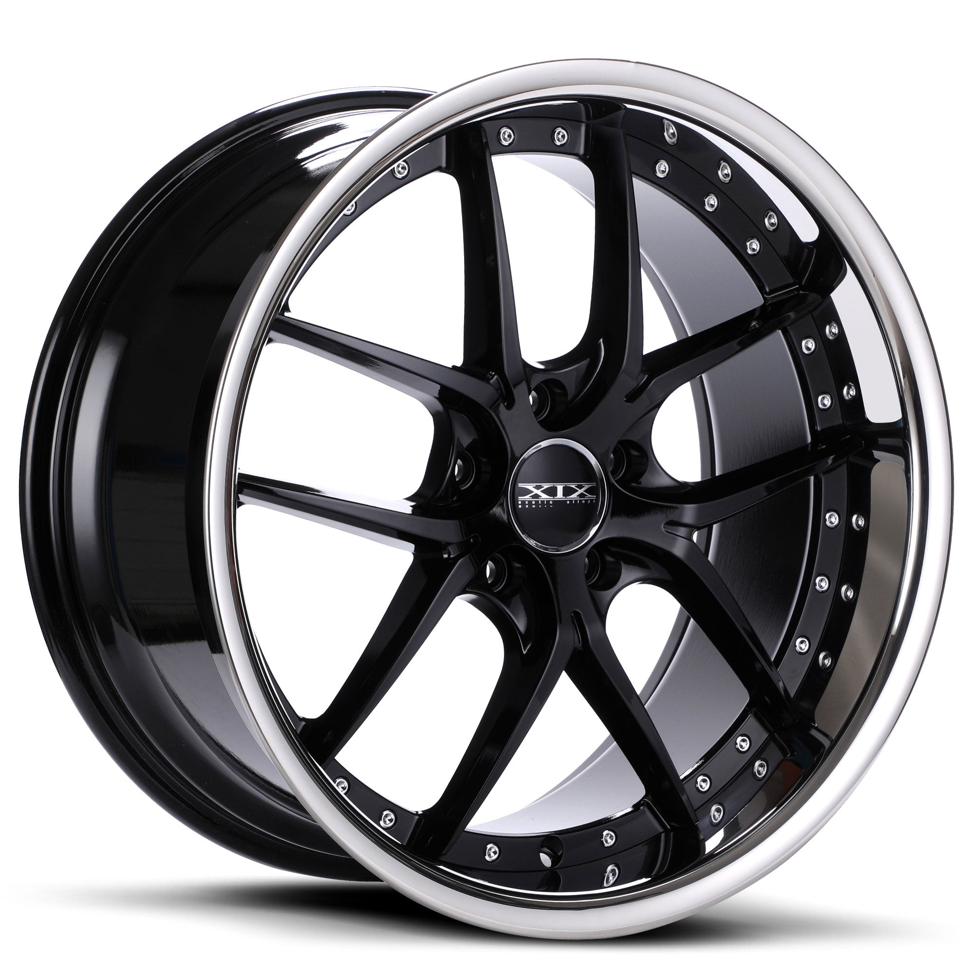 XIX X61 20X10 5X4.5 GLOSS BLACK WITH STAINLESS STEEL LIP - Gun Hill Tire House (WTW - WHOLESALE TIRES & WHEELS)