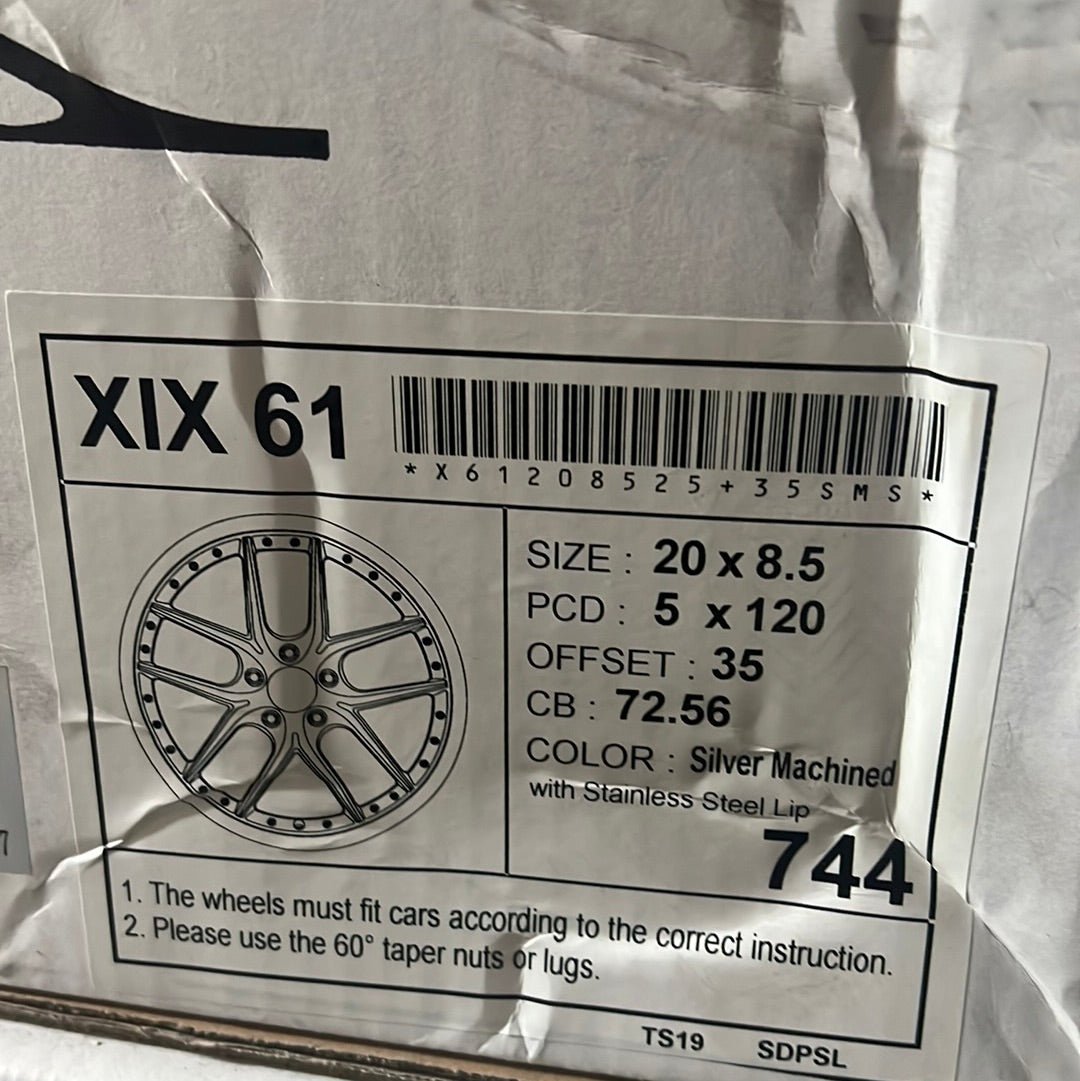 XIX X61 20X8.5 5X120 SILVER MACHINED WITH STAINLESS STEEL LIP - Gun Hill Tire House (WTW - WHOLESALE TIRES & WHEELS)